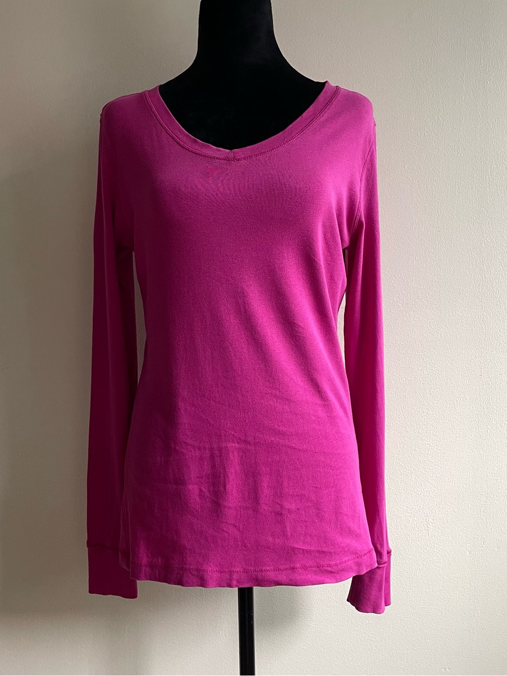 Cynthia Rowley Pink Pima Cotton Modal V-Neck Long Sleeve Top XL
